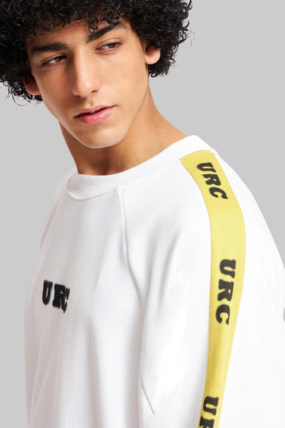 Printed Sleeves White Raglan Sweatshirt