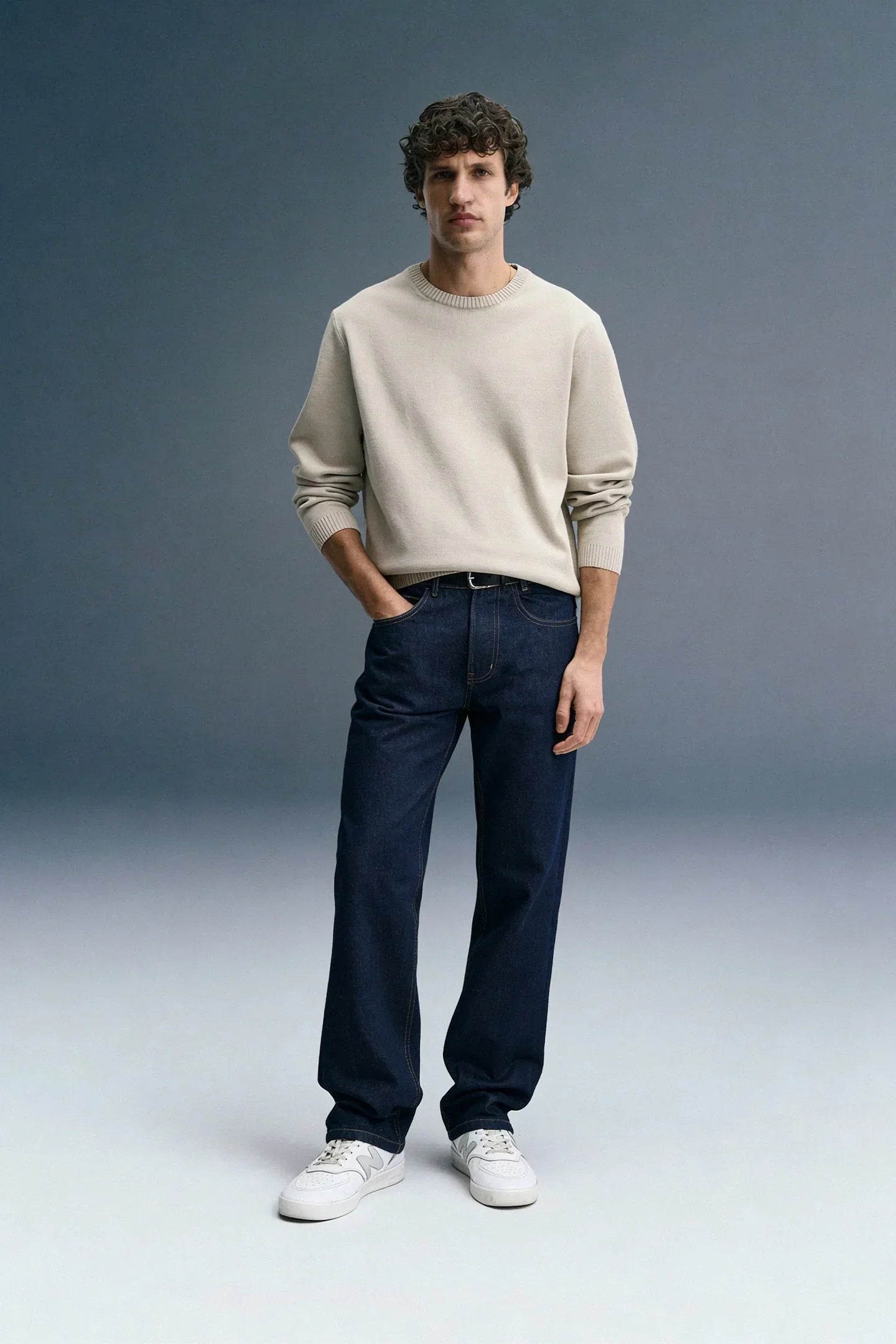Dark Blue Washed Men's Straight Jeans
