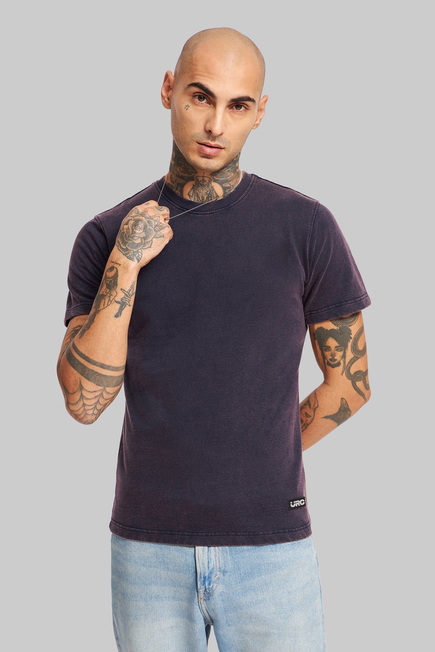 Solid Navy Blue Acid Washed Tee