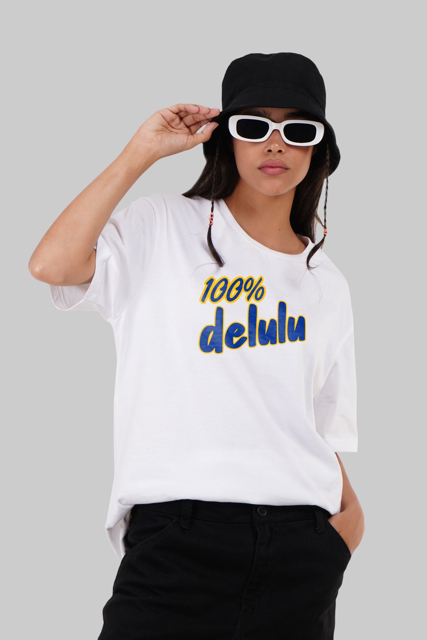 100% Delulu White Boyfriend Fit T-Shirt Women