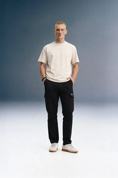 Black Mid Rise Regular Fit Men's Cargo