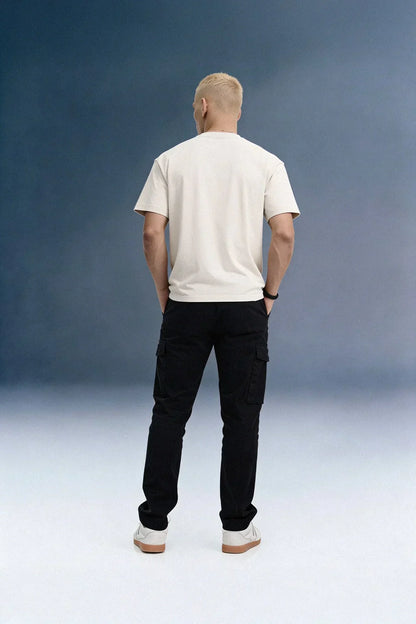 Black Drawstring Regular Fit Men's Cargo - Mid rise