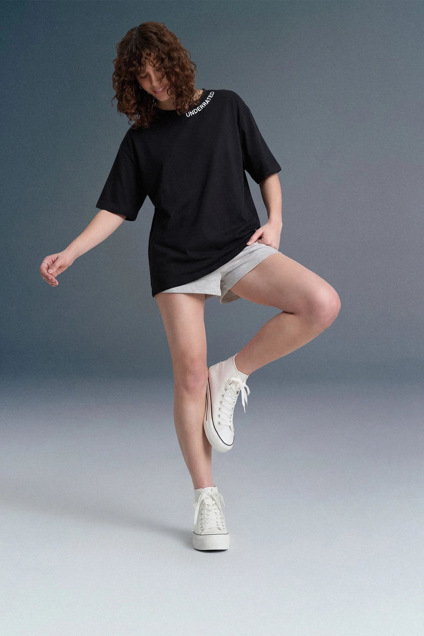 Underrated Curve Black Oversized T-shirt for Women