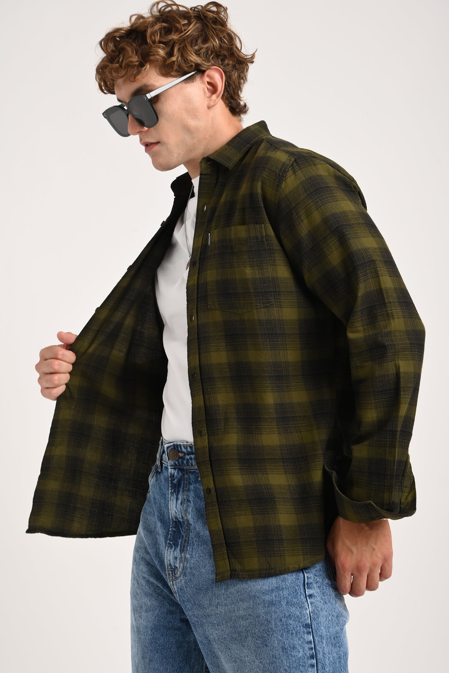 Olive Green Plaid Check Shirt