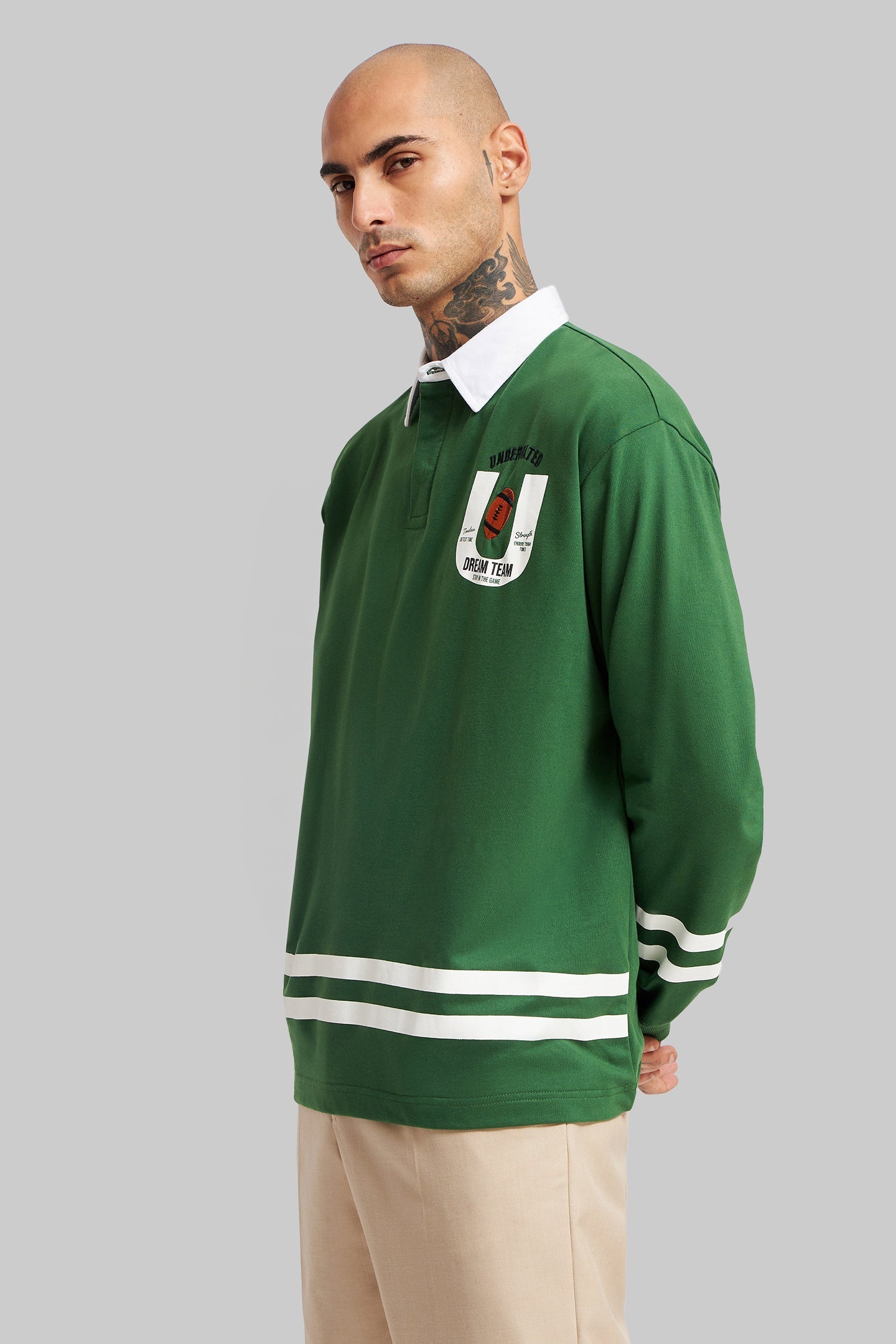 White Striped Green Polo