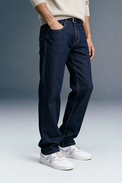 Dark Blue Washed Men's Straight Jeans