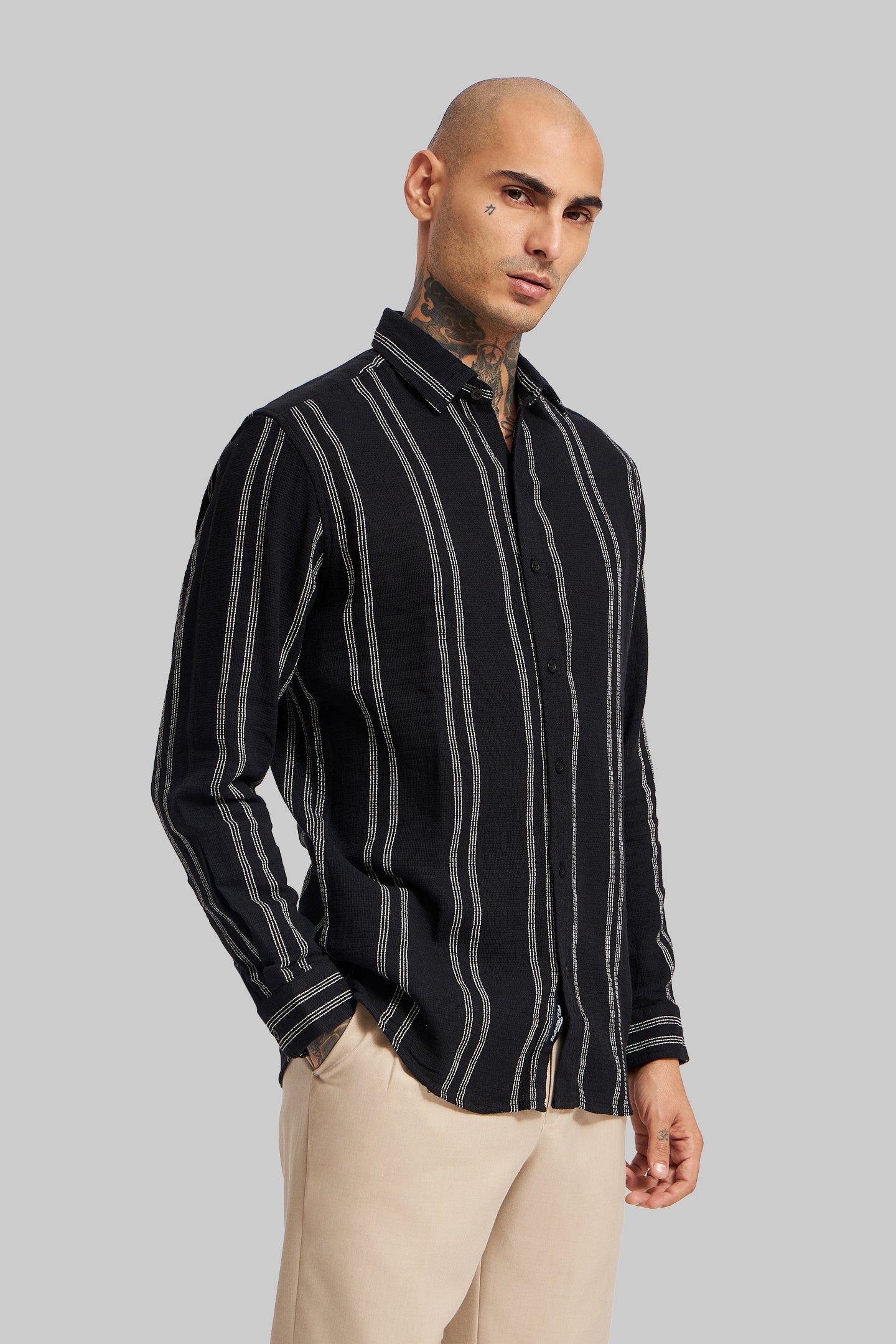 Black Striped Textured Shirt