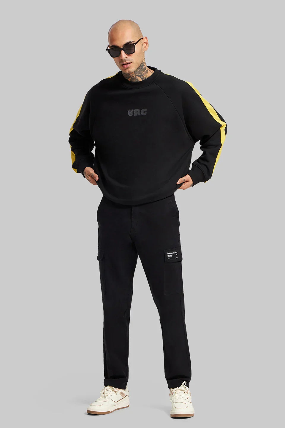Printed Sleeves Black Raglan Sweatshirt