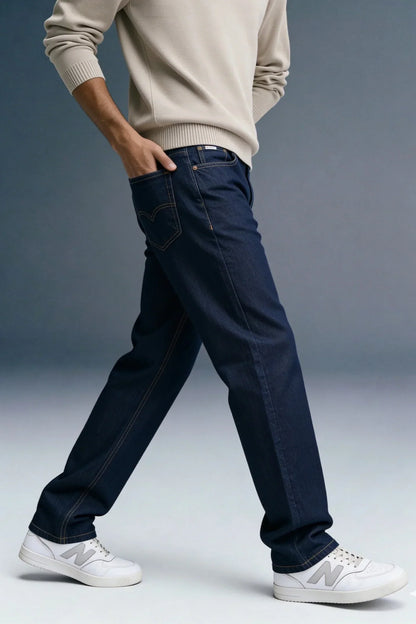 Dark Blue Washed Men's Straight Jeans