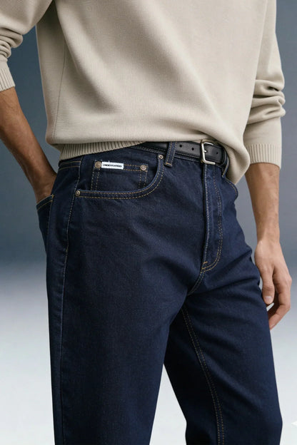 Dark Blue Washed Men's Straight Jeans