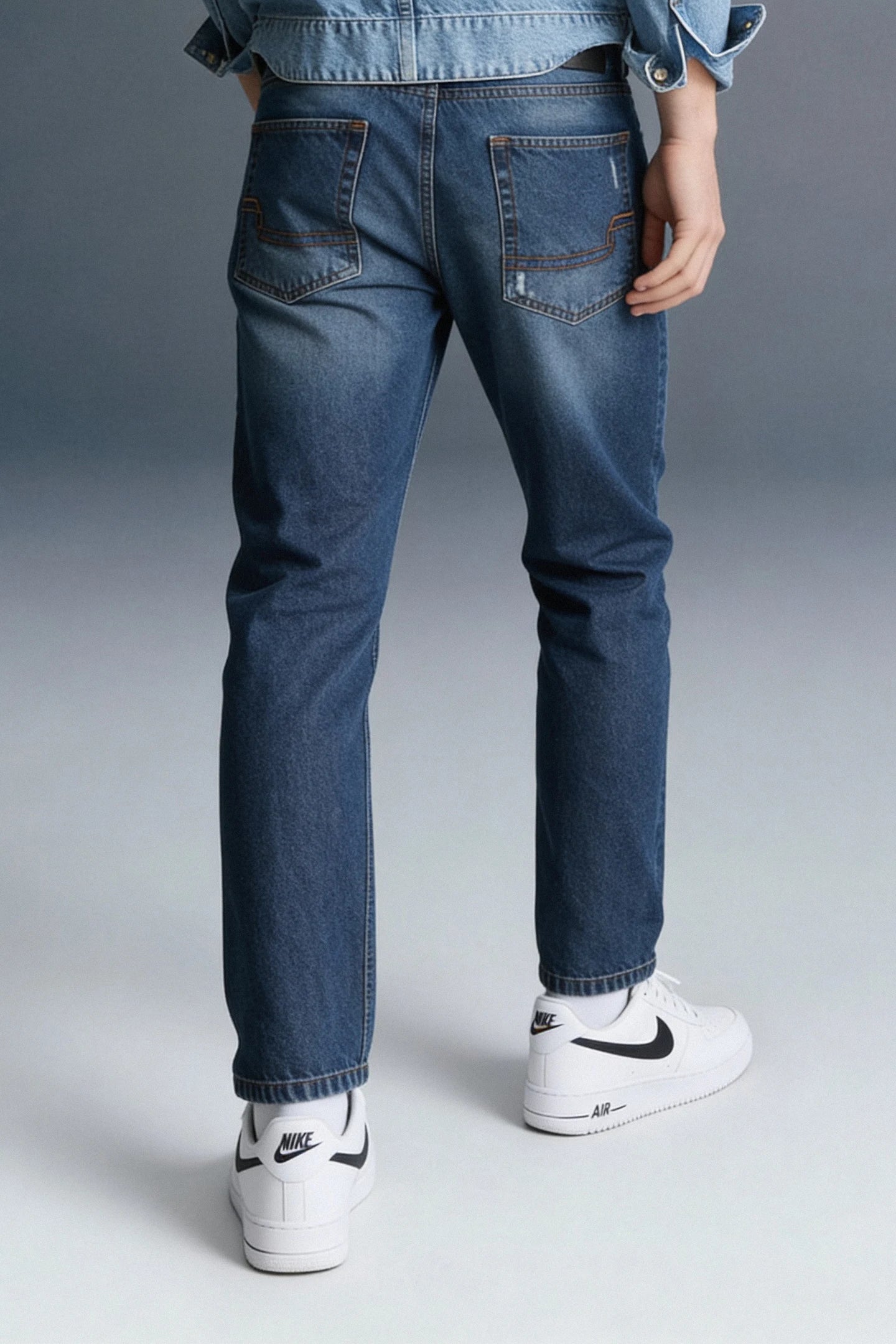 Dark Blue Mid Rise Distressed Men's Relaxed Jeans