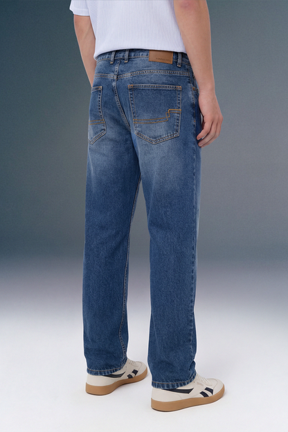 Light Blue Mid Rise Men's Straight Jeans
