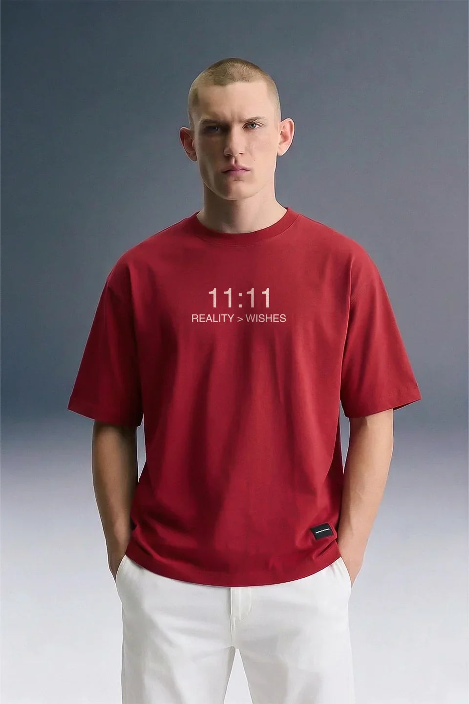 11:11 Reality Check Red Oversized T-shirt Men