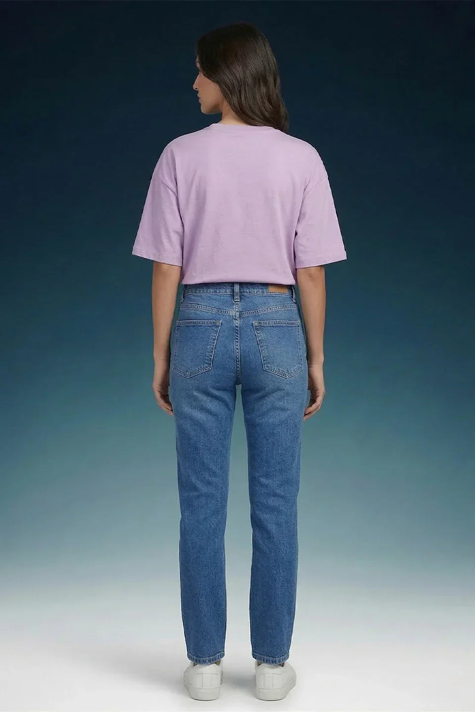 Blue Mid Rise Straight Women Jeans