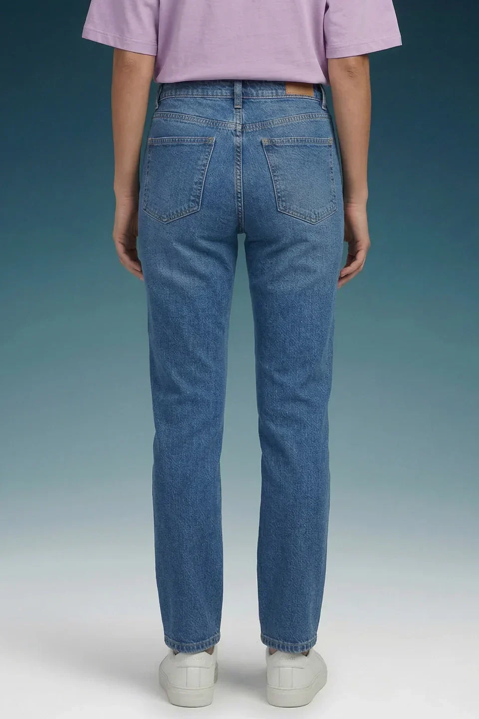 Blue Mid Rise Straight Women Jeans