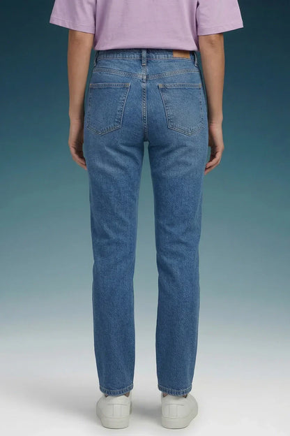 Blue Mid Rise Straight Women Jeans