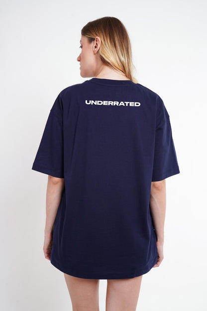 Pink Flower Navy Blue Oversized Fit T-Shirt Women