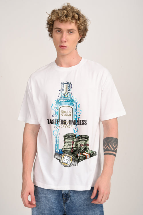 Taste the Timeless White Oversized Fit T-Shirt Men
