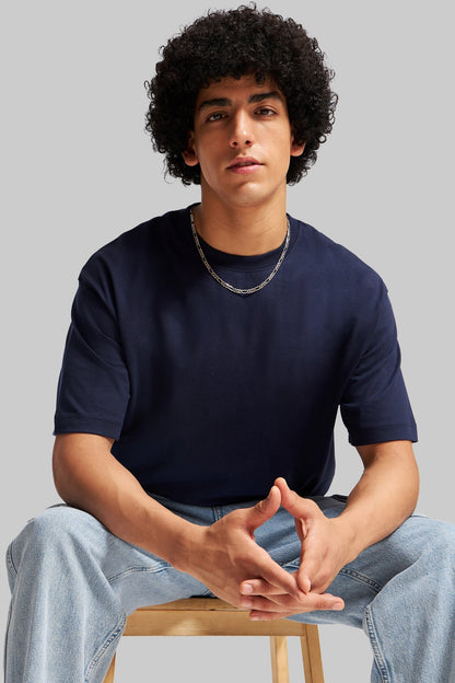 Pack of 4 Oversized Fit T-shirts - Black/Blue/Navy/Beige