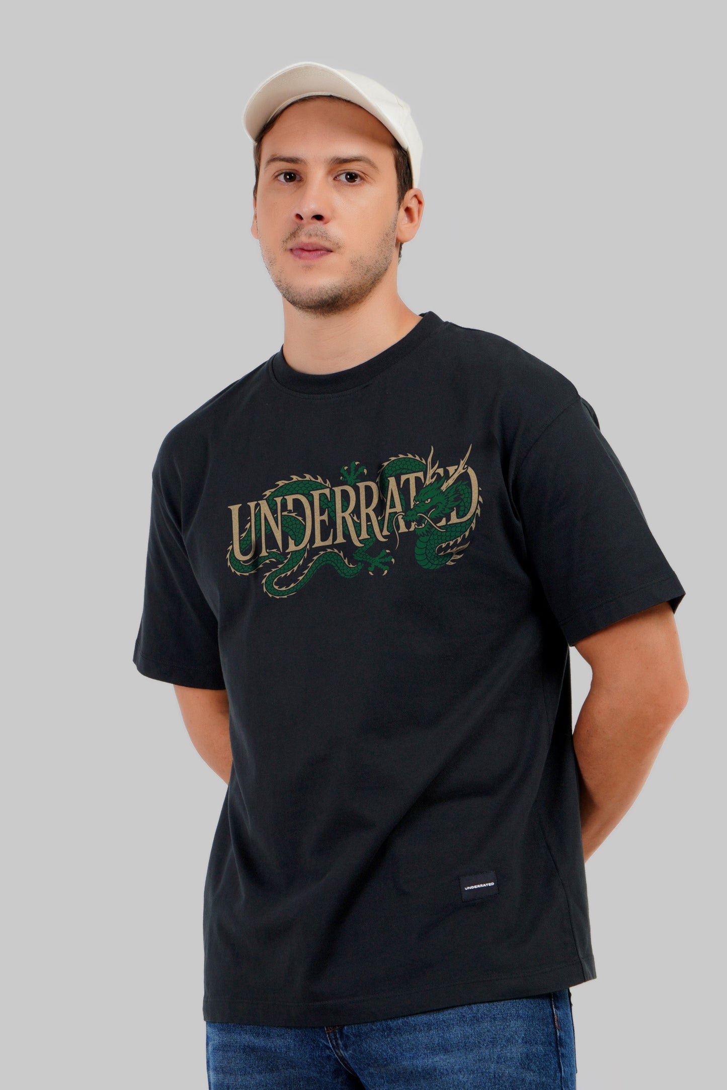 Underrated Dragon Black Oversized Fit T-Shirt Men
