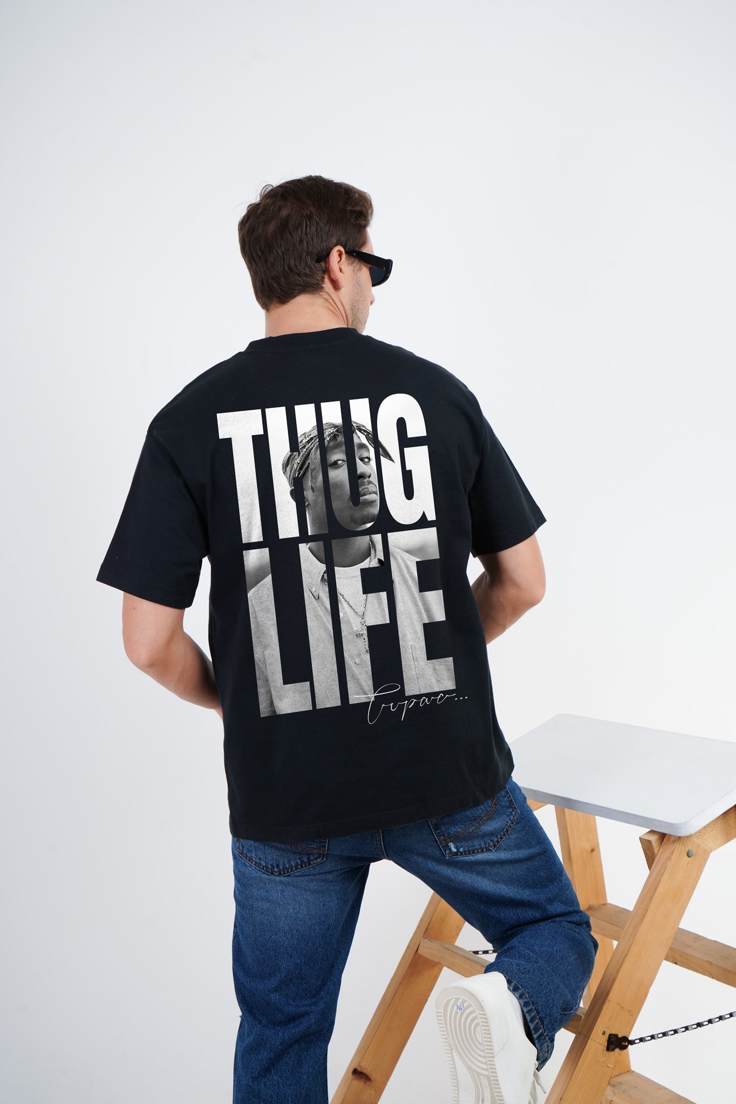 Tupac Black Oversized Fit T-Shirt Men