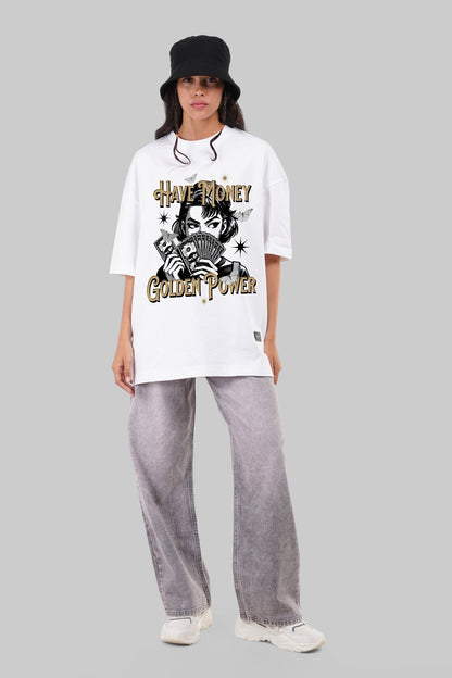 Money Golden Power White Baggy Fit T-Shirt Women