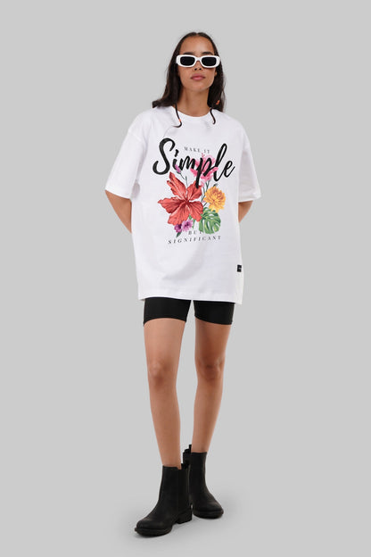 Simple Flowers White Oversized Fit T-Shirt Women