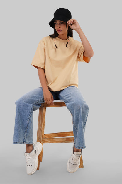 Tropical Vacation Beige Oversized Fit T-Shirt Women