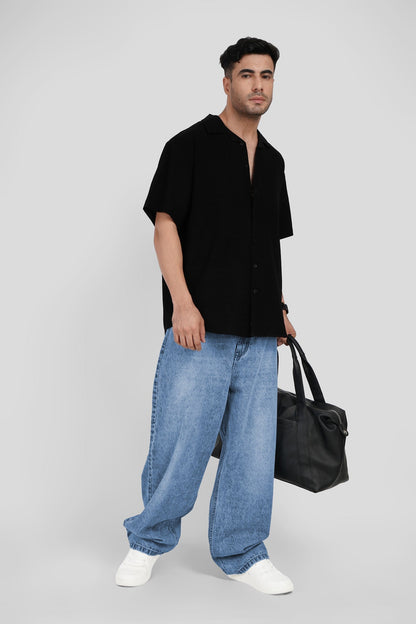 Light Blue Mid Rise Men's Baggy Jeans