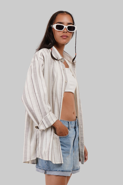 Light Brown Striped Textured Shirt