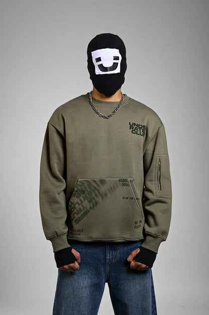 Olive Oversized Front Pocket Sweatshirt