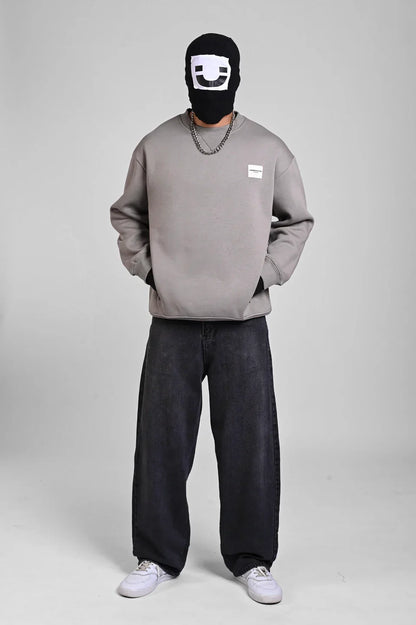 Grey Oversized Cross Pocket Sweatshirt