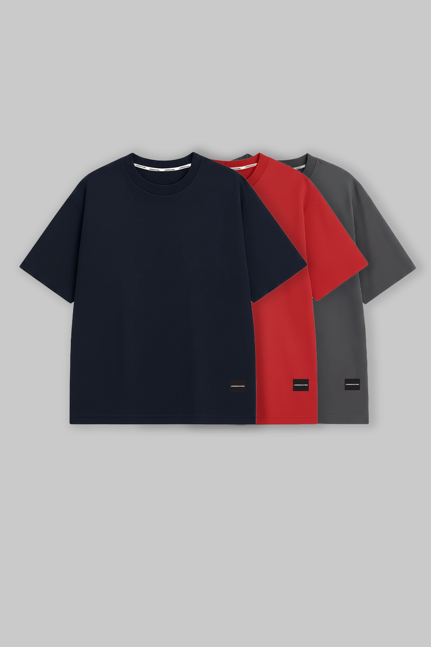 Pack of 3 Oversized Fit T-shirts - Navy/Red/Grey