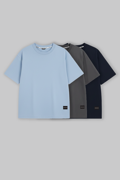 Pack of 3 Oversized Fit T-shirts - Blue/Grey/Navy