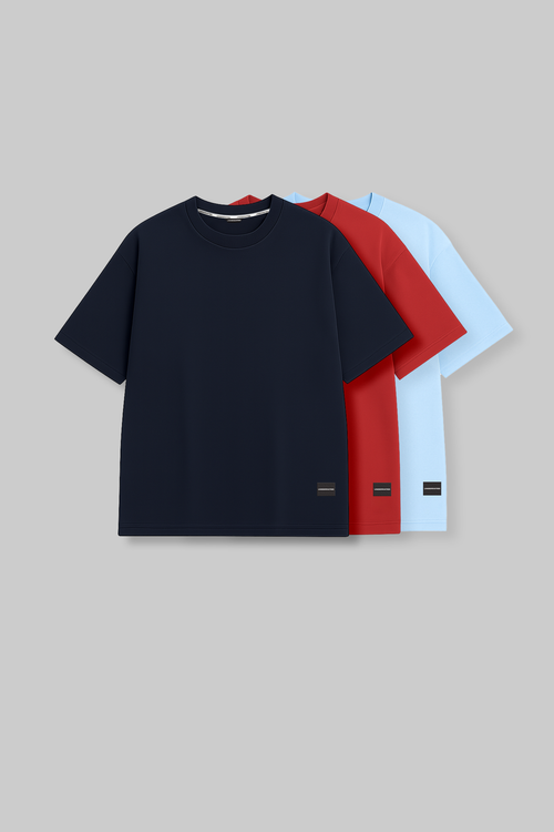 Pack of 3 Oversized T-shirts - Navy/Red/Blue