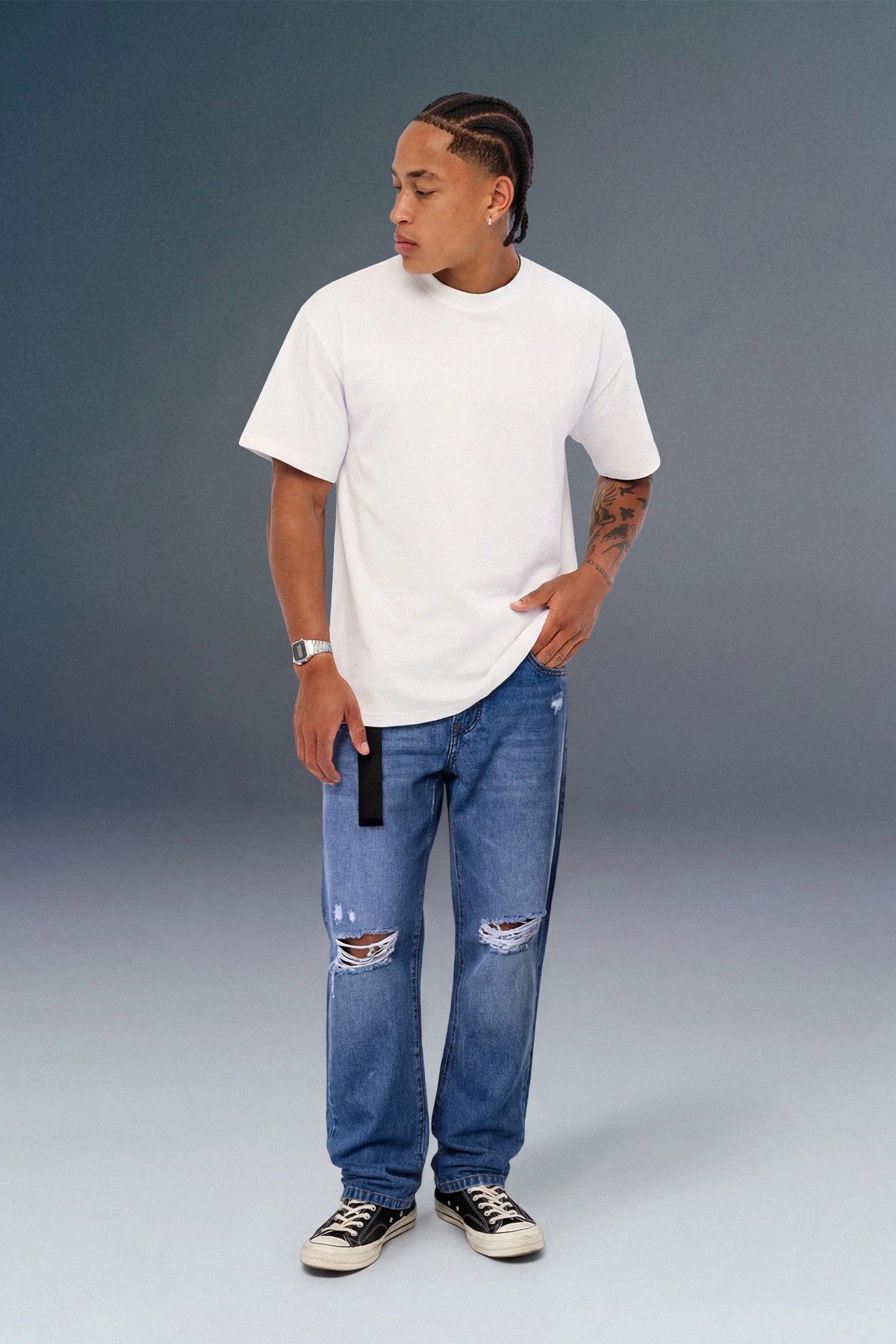 Blue Mid Rise Distressed Men's Relaxed Jeans